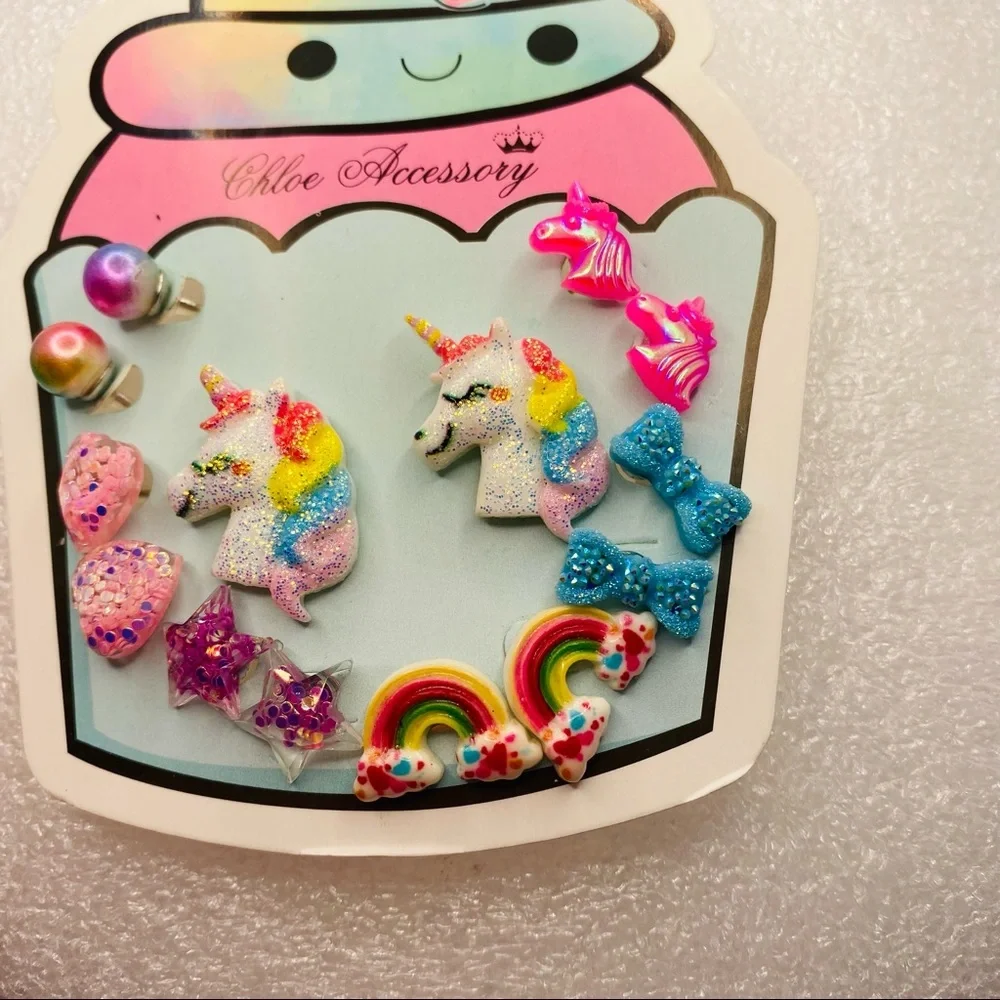 Earrings Kids Unicorn Cup cakes Pineapples Hearts and more! 14 Pairs Pie…
